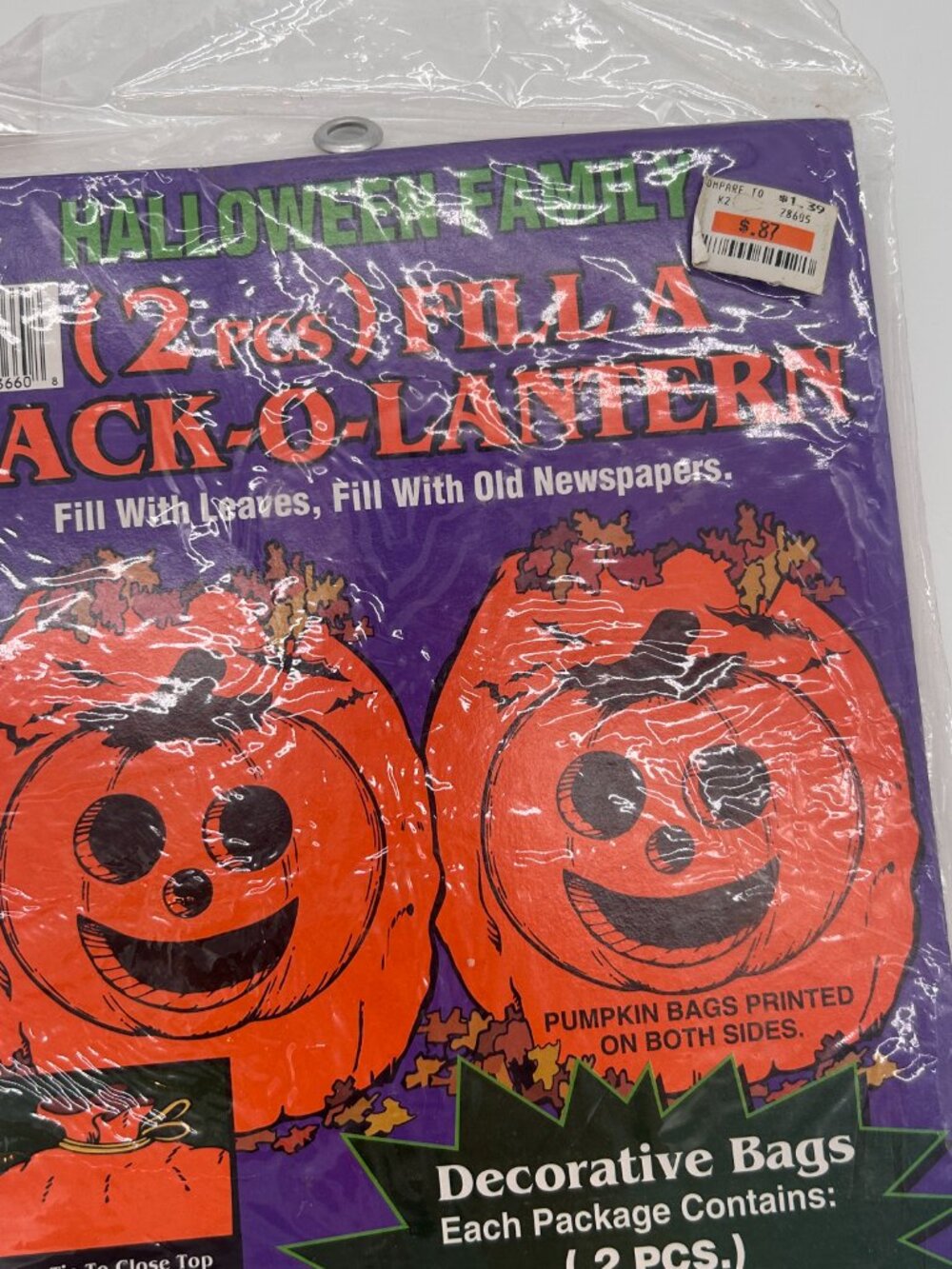 Vintage Halloween~Fill A Jack-O-Lantern~Lawn Leaf Bags~2 pcs~36in tall 30in wide - Picture 2 of 9